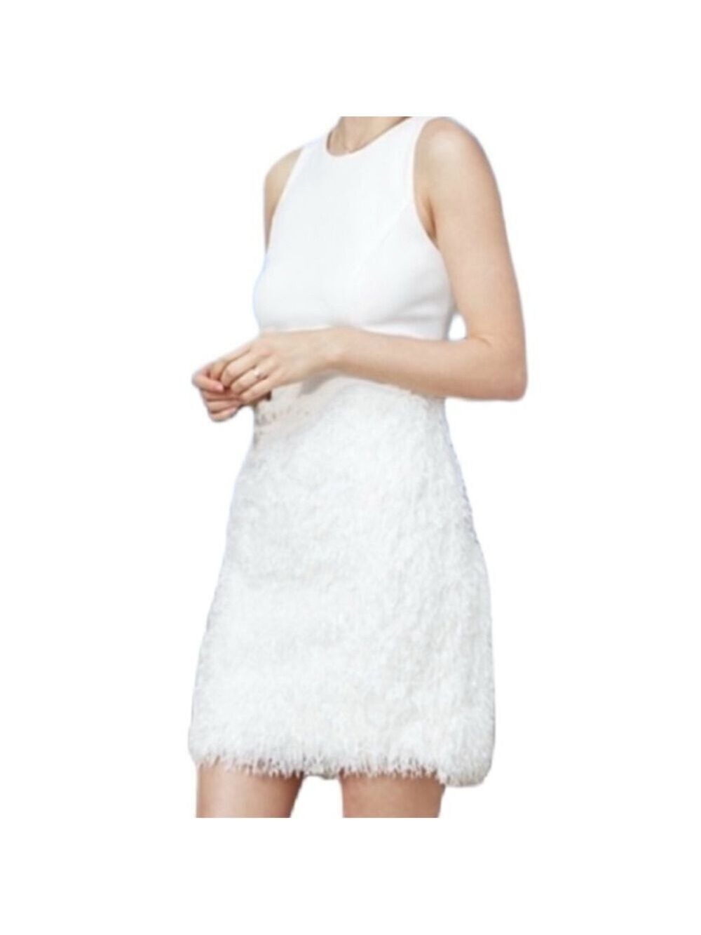 AMSALE Zola Eyelash White Fringe Cocktail Party Wedding Dress Sleeveless NWOT
